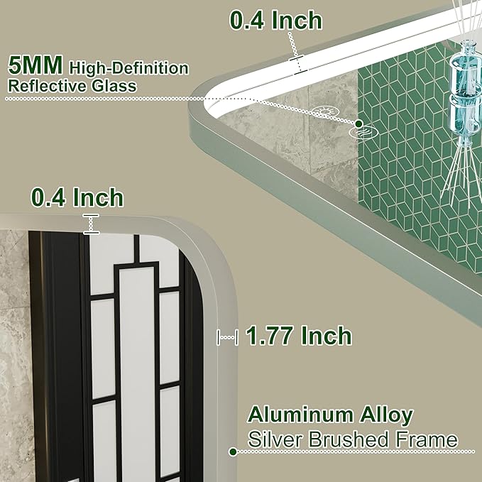 30"x36" Silver LED Bathroom Mirror with Lights,3000K/4500K/6000K | Stepless Dimmable,Anti-Fog,Memory Function,Aluminum Frame Wall Mount Lighted Bathroom Vanity Mirror,ETL Cert‌,IP54 Waterproof