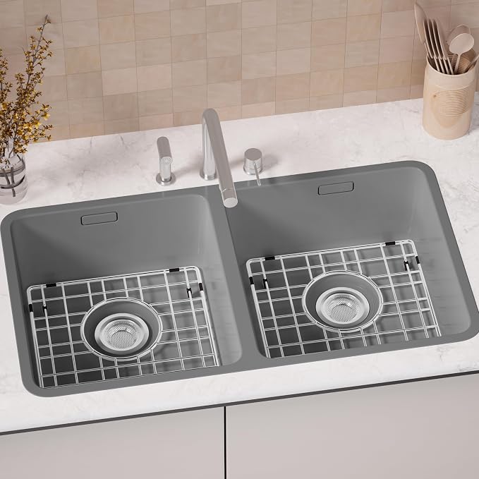 SANNO Sink Protector for Kitchen Sink, Grid Sink Protector Kitchen Sink Rack for Bottom of Sink,Rear Drain for Single Bowl13 L X 15" W, Stainless Steel,2pcs