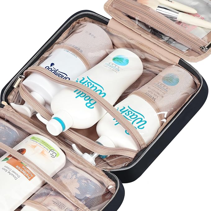 NISHEL Travel Toiletry Bag for women, Portable Hanging Organizer for Family-Sized Shampoo, Conditioner, Brushes Set, Makeup Accessories, Extra Large Size, Black | for FamilySized Shampoo, Conditioner, Brushes Set, makeup Accessories, Extra Large Size, ...