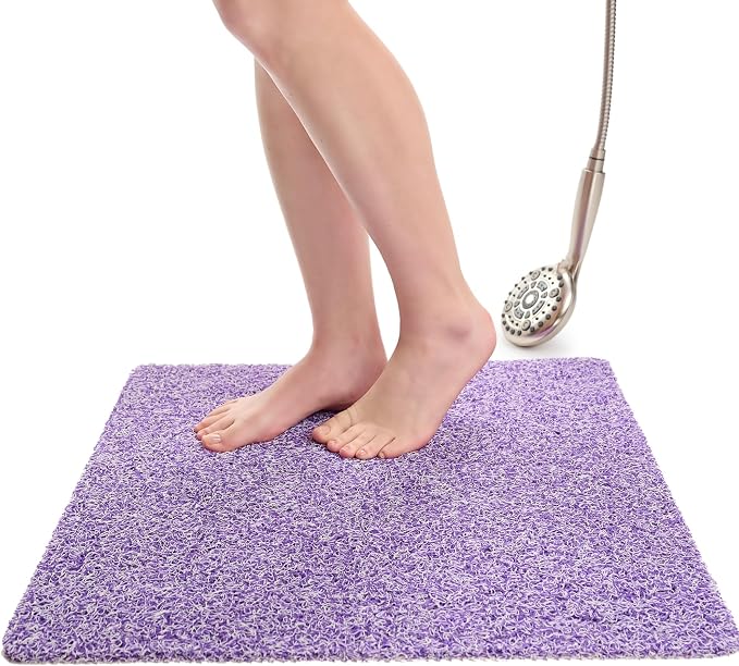 Enkosi Loofah Shower Mat Non-Slip - Anti-Slip Bath Mat for Inside Showers, Tub, Bathtub, Bathroom - Quick Dry PVC with Drain Holes - Cushioned Safety Grip - Secure for Kids and Elderly (Purple 24x24)