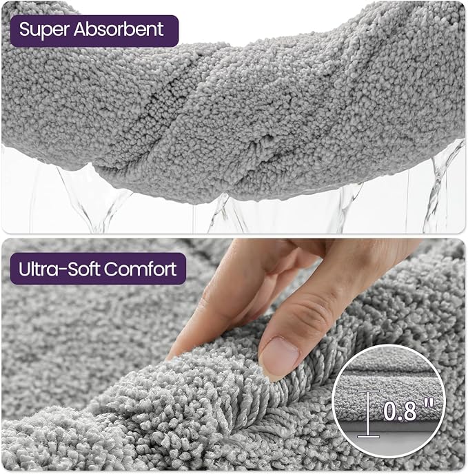 DEXI Bath Mat 43x24, Absorbent and Non Slip Bathroom Rugs, Light Grey | Soft Plush Microfiber Bathmat, Machine Washable & Quick Dry, Rubber Back Rug for Shower, Tub, Sink