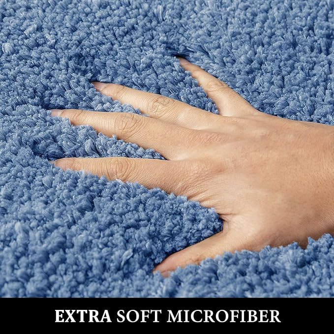MIULEE Blue Toilet Bathroom Rug U-Shaped Microfiber Bath Mat 24x24 Inch | Absorbent, Non Slip, Quick Dry, Fluffy Bath Rugs for Bathroom Floor Tub Showers, Machine Washable