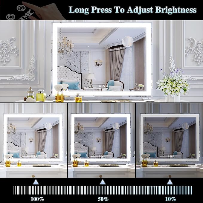 Vanity Mirror with Lights for Tabletop,Hollywood Lighted Makeup Mirror for Dressing Room & Bedroom,Big Desk Mirror Vanity (600×507×150mm)
