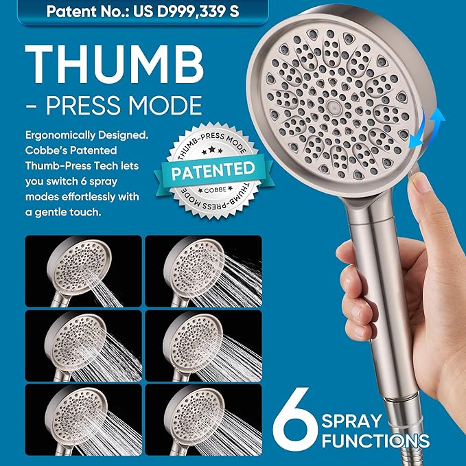Cobbe Filtered Shower Head with Handheld, Water Softener for Hard Water | High Pressure 6 Spray Mode Shower Head with Filters - Remove Chlorine - Reduces Dry Itchy Skin,Brushed Nickel