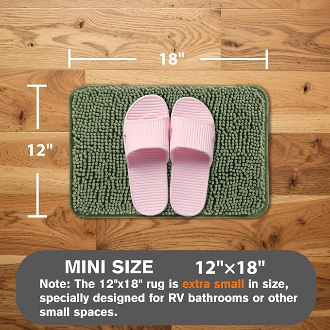 Small Bathroom Rug 12"x18" – Washable and Absorbent Bath Mat, Non Slip, Thick Soft Chenille Bath Rugs for Bathroom, Shower, Sink, Dog mat(Hunter Green)