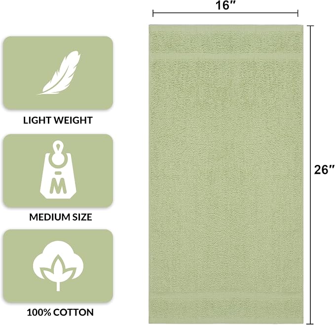 Basic Hand Towels 16x26 Inches – Pack of 12 – Sage Green Color – Soft and Absorbent Multipurpose Cotton Towels for Bathroom, Spa, Gym, Salon, Hotel, and Everyday Use