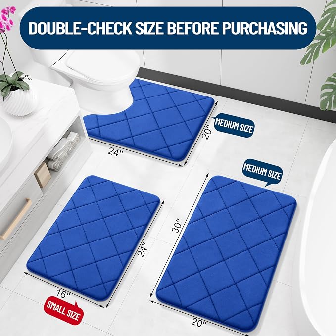 OLANLY Memory Foam Bath Mat 59x34, Ultra Soft and Absorbent Bathroom Rugs | Royal Blue, Quick Dry, Machine Washable Shower Bath Rugs, Comfortable Bath Carpet for Bathroom Floor, Tub and Shower