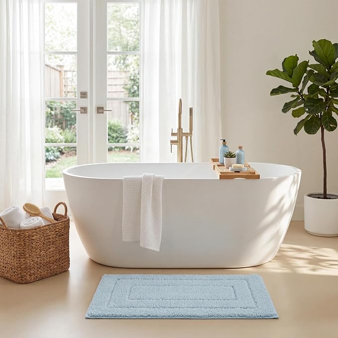 GRANNY SAYS Baby Blue Bathroom Rug 16" x 24", Non-Slip Microfiber Bath Mat | Ultra-soft, with durable TPR backing for reliable grip, fast water absorption, machine washable for small bathroom spaces