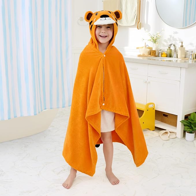 Joiedomi Hooded Towel for Kids Soft 100% Cotton Bath Beach Towel 30" x 50" for Kids 3-8 Years Toddler Pool Poncho with Hood Absorbent Swim Wrap for Boys Girls Yellow Tiger
