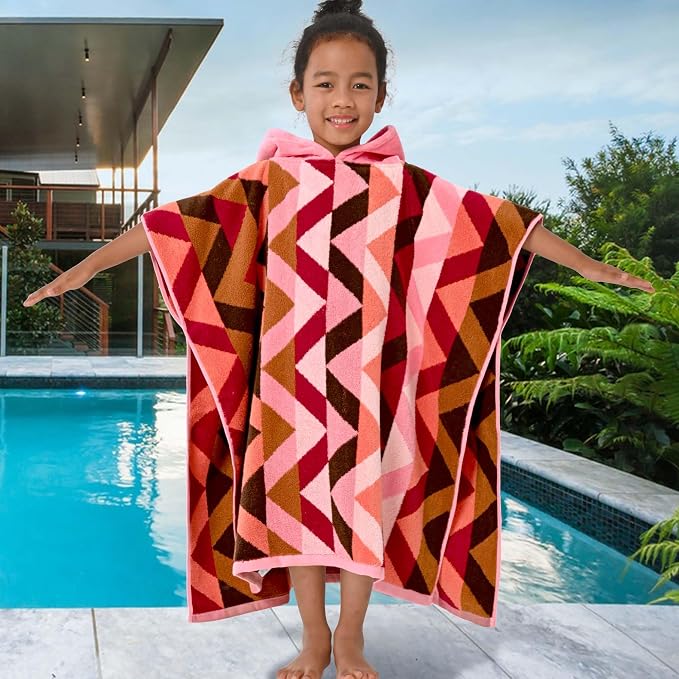 VOOVA & MOVAS Kids Towel Poncho, 4-8 Years, 100% Cotton, Thick, Red | 500GSM Dense Fabric, Solid Jacquard Weave, Soft, Absorbent & Quick Dry, Great for Bathroom and Pool