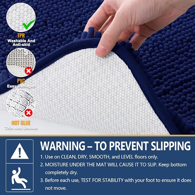 Arotive Bathroom Rugs 44x24, Soft Absorbent Shaggy Chenille Bath Rugs | Navy, Machine Washable Rubber Backing Bath Mats for Bathroom Floor Tub and Shower Home Decor Accessories