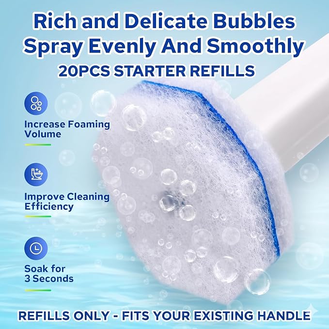 20pcs Disposable Toilet Brush Refills, Replacement Scrubber Heads | Compatible with most toilet cleaning wands and systems, easy disposable refill heads for quick bathroom cleaning