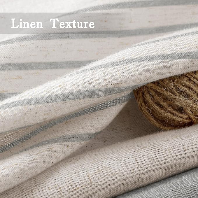 Grey Farmhouse Linen Striped Shower Curtain with Tassel 72"W X 84"L | Extra Long Boho Farmhouse Shower Curtains with Linen Texture for Bathroom Decor