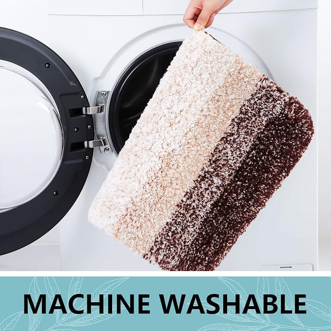 Arotive Microfiber Bathroom Rugs, Shaggy Soft Absorbent Bath Rug, 47x17 | Brown, Rubber Backing Thick Plush Machine Washable Dry Bath Mats for Bathroom, Tub and Shower, Rectangular