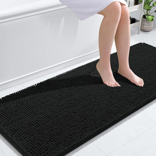 OLANLY Bathroom Runner Rugs 59x24, Extra Soft Absorbent Chenille Bath Rugs | Black, Quick-Drying Rubber Backing, Machine Washable Long Bath Mat for Bathroom Floor, Tub and Shower, Home Decor Accessories