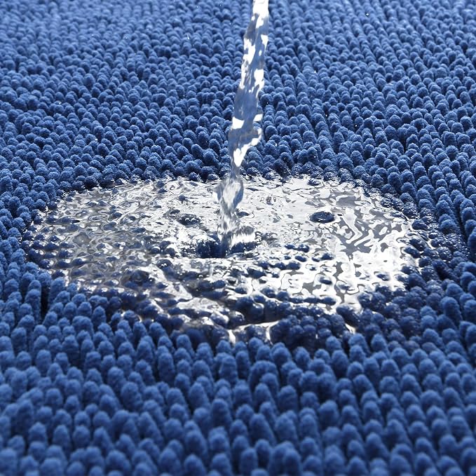 LOCHAS Luxury Bathroom Rug Shaggy Bath Mat 24 x 70 Inch, Blue | Washable Non Slip Bath Rugs for Bathroom Shower, Soft Plush Chenille Absorbent Carpets
