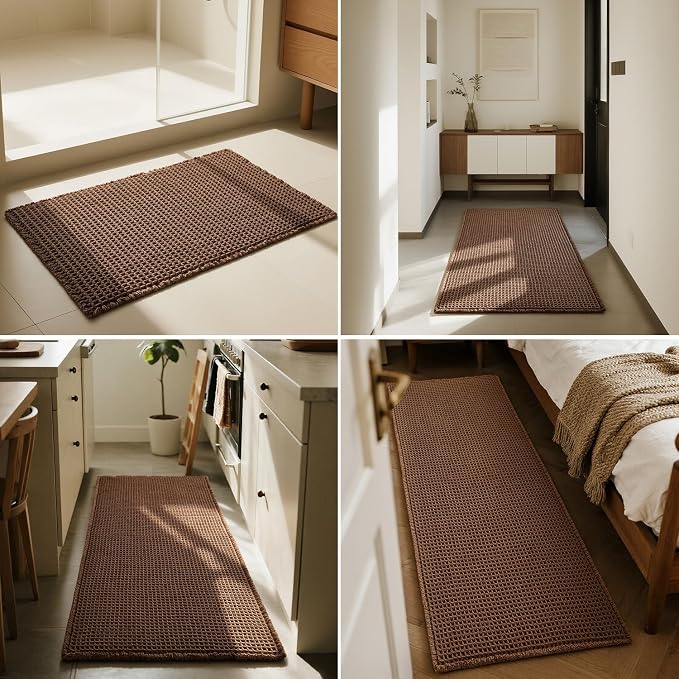 Triohero Waffle Runner Bath Mat - Long Bathroom Rugs Non Slip Washable, Ultra Soft Super Absorbent Quick Dry Boho Farmhouse Bathroom Decor, 24" x 60"', Mocha | Super Absorbent Quick Dry Bath Rug, Non-Slip Backing, Soft Waffle Washable Farmhouse Bathroo...