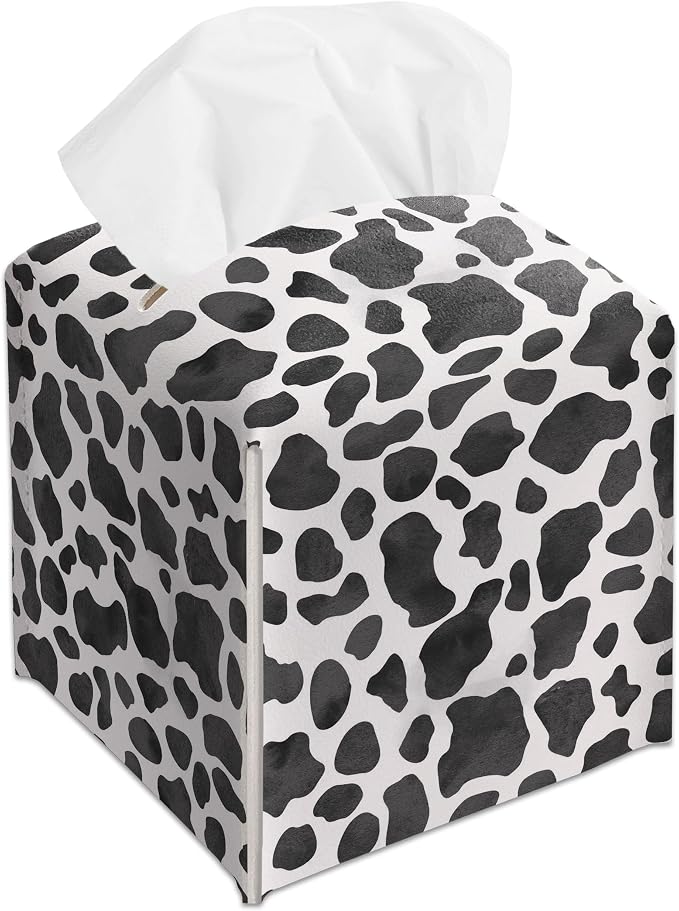 Black Cow Print Decorative Leather Tissue Box Cover - Cute Tissue Holder Gifts for Women and Friends Funny Unique for Home Decor Decorative for Kids Room Kitchen Bathroom Office
