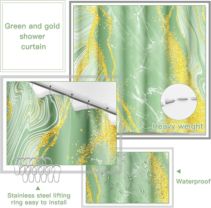 21PCS Bathroom Sets with Shower Curtain and Rugs Bathroom Accessories Set Dark Green Bathroom Set Complete with Trash Can, Toilet Brush, Qtip Holder & 3PCS Soap Dispenser