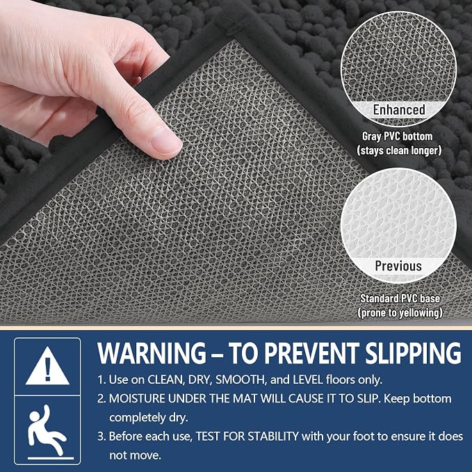 Arotive Bathroom Rugs Mat 40x24, Soft Absorbent Chenille Shaggy Bath Mat | Dark Grey, Machine Wash Dry, Bath Rugs for Bathroom Floor, Tub and Shower, Home Decor Accessories