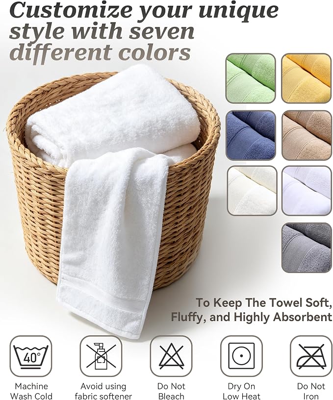 3 Packs Luxury Bath Towels Set, Ultra Soft Skin Bath Towel, Premium Hotel Bathroom Towels, Absorbent Quick Drying & Low Lint for Bathroom Spa Gym & Home Use，White Set of 3