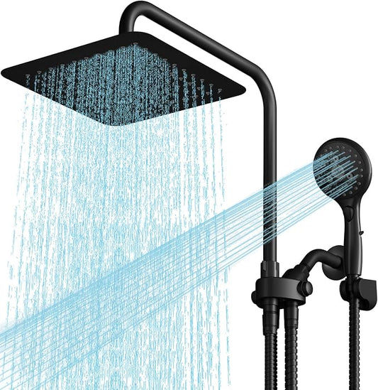 High Pressure Rainfall Shower Head with Handheld Combo: Upgrade Dual Shower Head with 10 Inch Fixed Rain Showerhead and 7 Sprays Handheld Shower Head, Adjustable Height (Up to 13.4"), 71" Hose (MB)