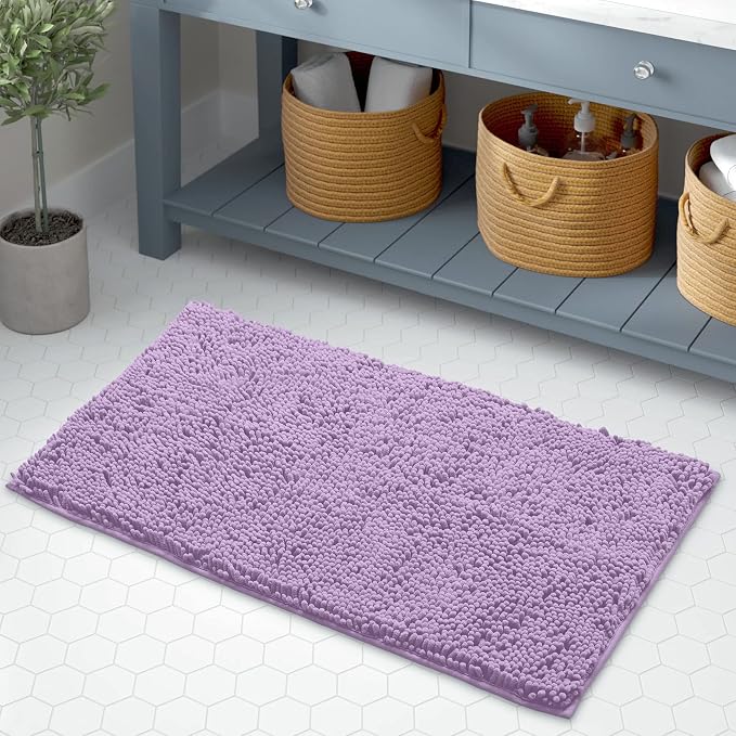 LuxUrux Bath Mat, Extra-Soft Plush Non-Slip Bathroom Rug, Luxury Chenille Microfiber Material, Super Absorbent Shaggy Bath Rug. Machine Wash & Dry (17 x 24 inches, Lavender)