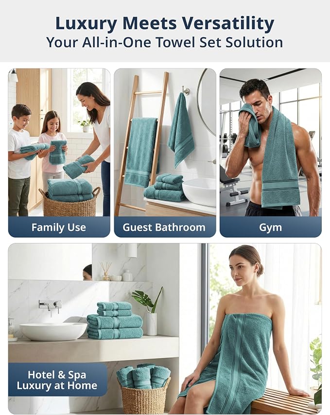LANE LINEN Bath Towel Set Absorbent Quick Dry 100% Cotton 18 Piece - Teal | Cotton Towels For Bathroom - OEKO-TEX Certified, Zero-Twist Durability, Terry Weave Comfort
