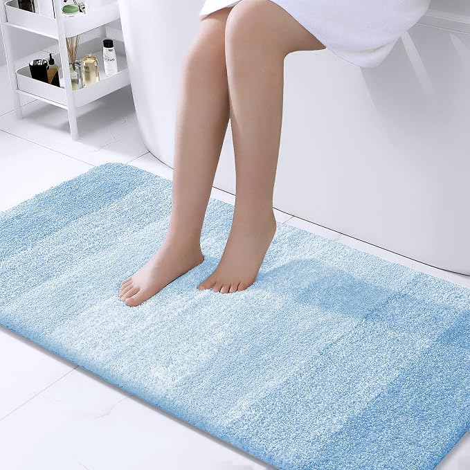 OLANLY Bathroom Runner Rug 44x24, Extra Soft Absorbent Microfiber Bath Rugs | Sky Blue, Non-Slip Quick-Drying Rubber Backing, Washable Long Bath Mat for Floor, Tub and Shower, Home Decor