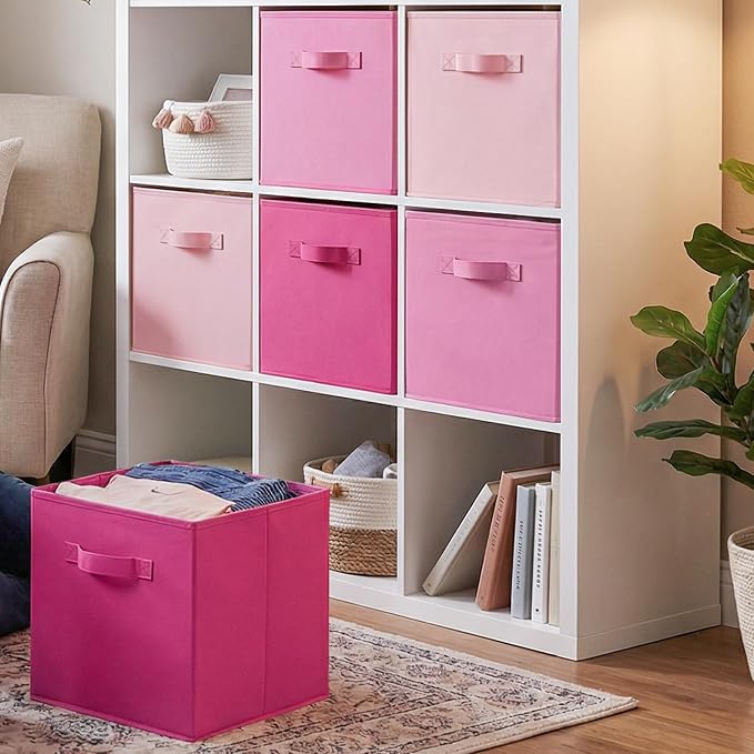 Cupic Cupid 6-Pack 13x13 Cube Storage Organizer, Cube Bins, Pink Gradient | Foldable, Reinforced Handle, Holds Clothes, Toys, Daily Essentials and More, Fits Closet, Shelves, Nursery, Playroom