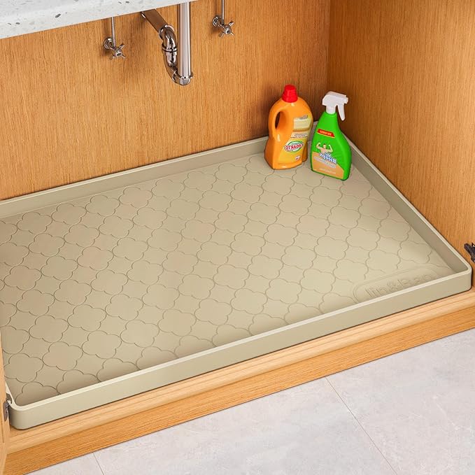 Jin&Bao Under Sink Mat 31" x 22" Waterproof Silicone Cabinet Kitchen Liner | Silicone under kitchen sink mat,cabinet protector,bathroom shelf liner,raised edge,anti-slip,easy to clean & dishwasher safe