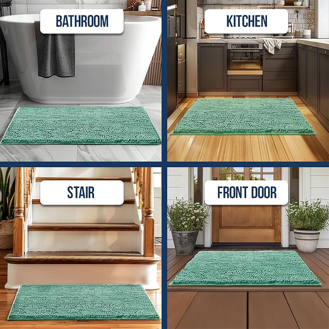 Muddy Mat® | Chenille Bathroom Rugs Quick Dry Microfiber Mats Non Slip Washable, Extra Thick, Soft and Highly Absorbent Bath Mats for Bathroom, Kitchen, and Shower Floor - Seafoam Green 18"x28"