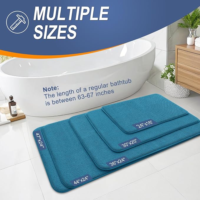 OLANLY Memory Foam Bathroom Runner Rugs 70x24, Long Bath Mats, Peacock Blue | Soft Quick Dry Bath Rugs, Non-Slip, Absorbent Machine Washable Mat for Bathroom Floor, Tub and Shower, Home Decor Accessories