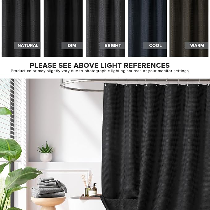 Madison Park Arbor Waffle Stall Shower Curtain, 36 x 72, Black Solid | Adds Privacy, Machine Washable, Farmhouse, OEKO-TEX Certified Bathroom Curtain, 3M Scotchgard Moisture Management