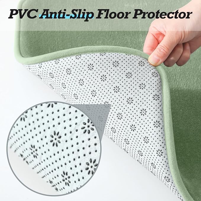 Bathroom Rugs Sets 3 Piece, Non-Slip & Quick Dry Bath Mat Set, Ultra Soft Velvet Bath Rugs for Bathroom, Toilet and Shower Floor, Grey Green