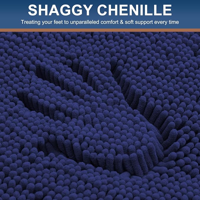 Smiry Bathroom Rugs 30X20, Luxury Chenille Extra Soft Absorbent Bath Mat | Deep Blue, Machine Washable Non-Slip Plush Bath Mats for Bathroom, Tub, Shower, and Floor, Home Decor