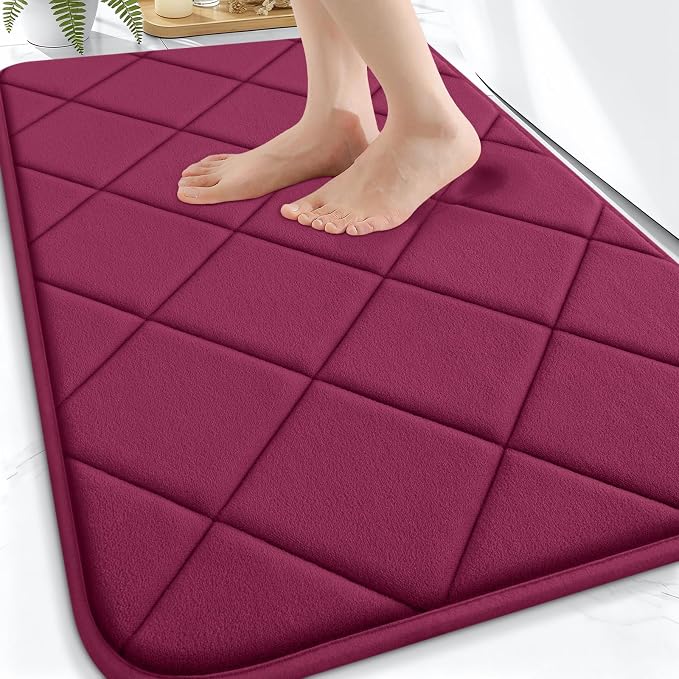 OLANLY Memory Foam Bath Mat 30x20, Ultra Soft and Absorbent Bathroom Rugs | Burgundy, Quick Dry, Machine Washable Shower Bath Rugs, Comfortable Bath Carpet for Bathroom Floor, Tub and Shower
