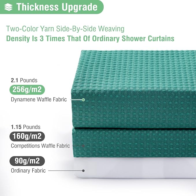 Extra Long Waffle Shower Curtain 256GSM Fabric 72x84 Seaweed Green | 84 Inch Long, Thick Cloth, Weighted Hem, Water Repellent, Tall Hotel Luxury Polyester Shower Curtains for Bathroom 12 Hooks