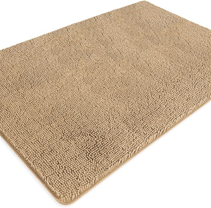 Bathroom Rugs 40 x 60 Inch – Extra Large Bath Mat | Absorbent and Washable Thick Chenille Bath Rugs Non-Slip Runner Rug for Bathroom, Shower, Tub(Beige)