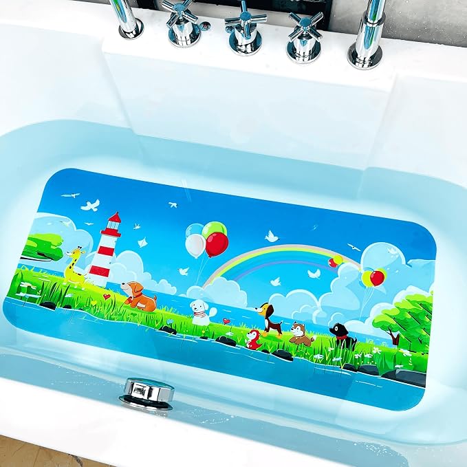 Bath Mats for Tub Kids,Baby Toddler - Large Cartoon Non-Slip Bathroom Bathtub Anti-Slip Shower Mats for Floor 35x15,Machine Washable XL Size Bathroom Mats (Lighthouse)