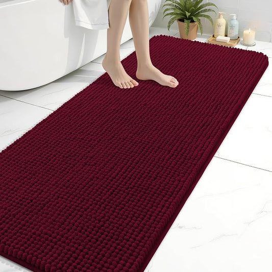 Arotive Chenille Bathroom Rugs 70x24, Soft Absorbent Bath Mat, Burgundy | Rubber Backing, Machine Washable Dry Bath Mats for Bathroom Floor, Tub and Shower, Home Decor Accessories