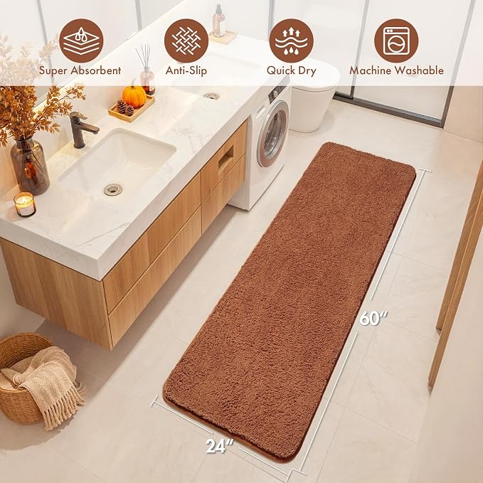 MIULEE Fall Burnt Orange Bathroom Runner Rugs Microfiber Bath Mat 24x60 | Absorbent, Non Slip, Quick Dry, Fluffy Bath Rugs for Bathroom Floor Tub Showers, Machine Washable