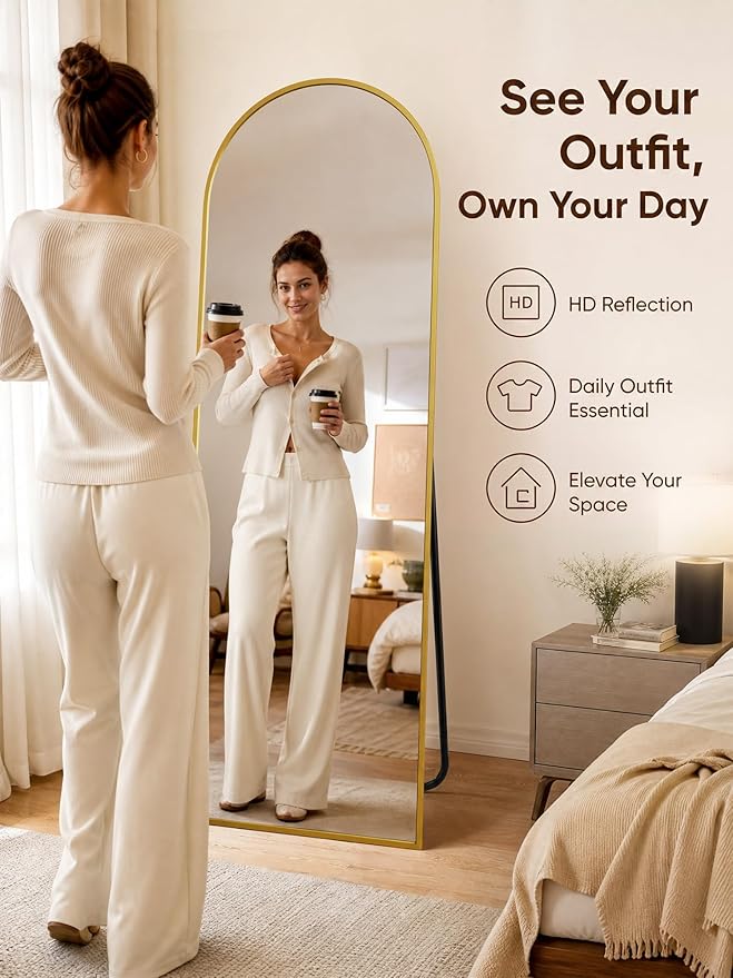 Full Length Mirror, 78" x 38" Arched Full Body Mirror Large Standing Floor Mirrors, Mirrors for Bedroom, Bathroom, Living Room Standing or Wall Leaning, Black