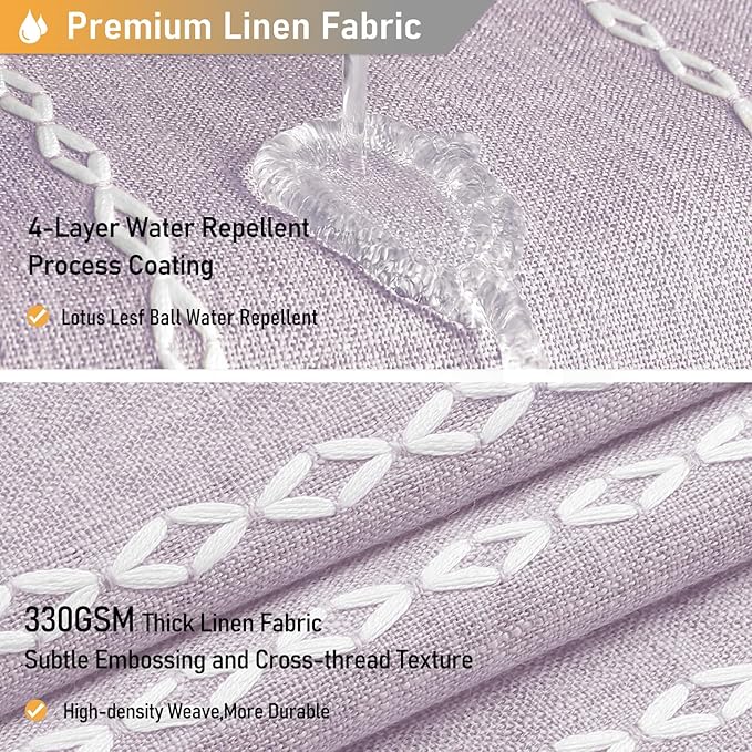 Lavender Cream Boho Farmhouse Linen Heavy Duty Shower Curtain, 72x72 | 330GSM Linen Blend, Water Repellent, Vintage Striped Fabric, 12 Plastic Hooks, Rustic Country, Machine Washable, for Bathroom