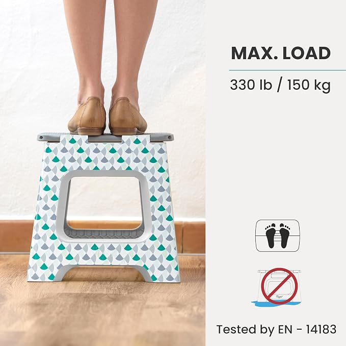 Vigar Compact Folding Step Stool for Adults 10-1/2 Inch Geometric | Foldable, Lightweight Portable Design, Carry Handle, Non Slip Surface, Space-Saving Body, Supports up to 330 lb