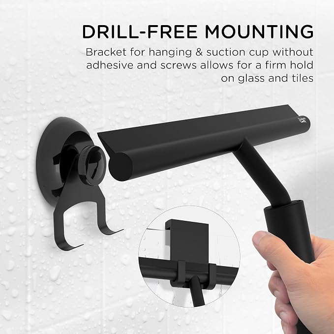 Telescopic Shower Squeegee Black - With Suction Hook & up to 100 cm I Shower squeegee for glass doors Cleaner squiggy for tile and walls Bathroom squeeze for door Long handle sweep & squeegees