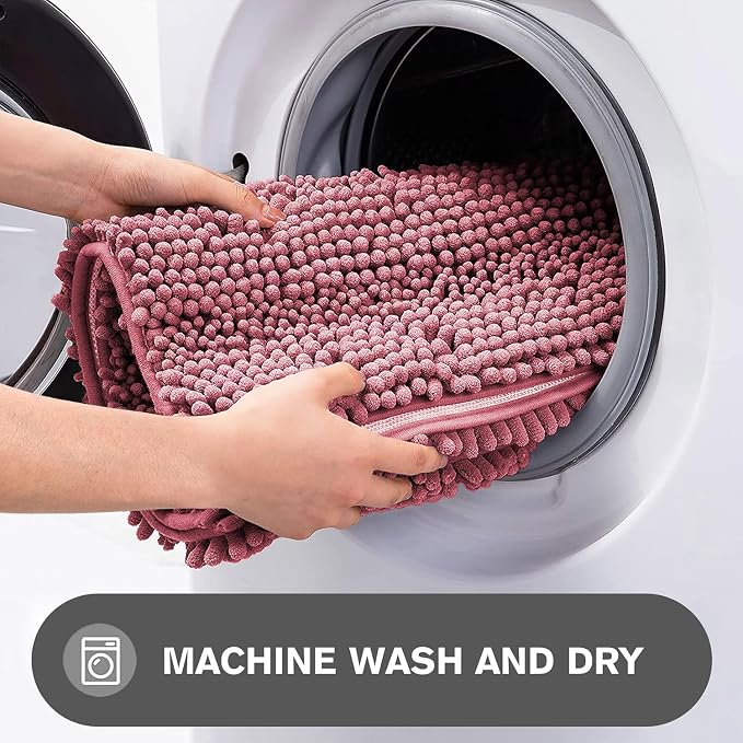 Dusty Rose Bathroom Rugs – Absorbent and Washable Bath Mat, Non-Slip, Thick Soft Chenille Bath Rugs for Bathroom Floor, Shower, Sink - 24" x 36"