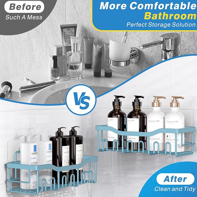 EUDELE Shower Caddy 2 Pack, Adhesive Shower Organizer for Home Decor & Kitchen Organizers, No Drilling, Rustproof Stainless Steel Bathroom Shelves