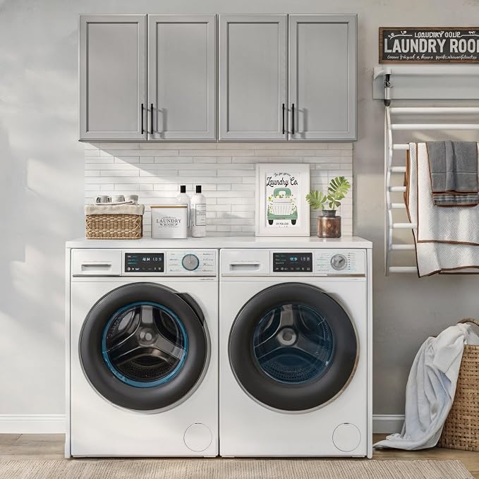 FIMELLO 47.2" W Wall Cabinets for Laundry Room, Kitchen Wall Cabinets, Hanging Cabinets for Wall, Bathroom Wall Cabinet, with Adjustable Shelf, Shaker Doors, Grey