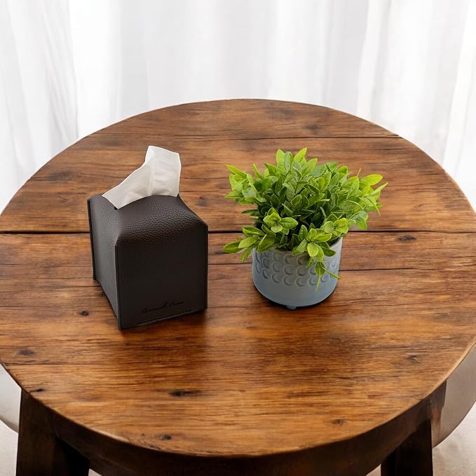 Premium PU Leather Tissue Box Holder - Elegant Hotel-Style Tissue Box Cover for Home, Office & Car Décor, Tissues Cube Organizer for a Natural & Classic Look (Espresso 2 Pack)